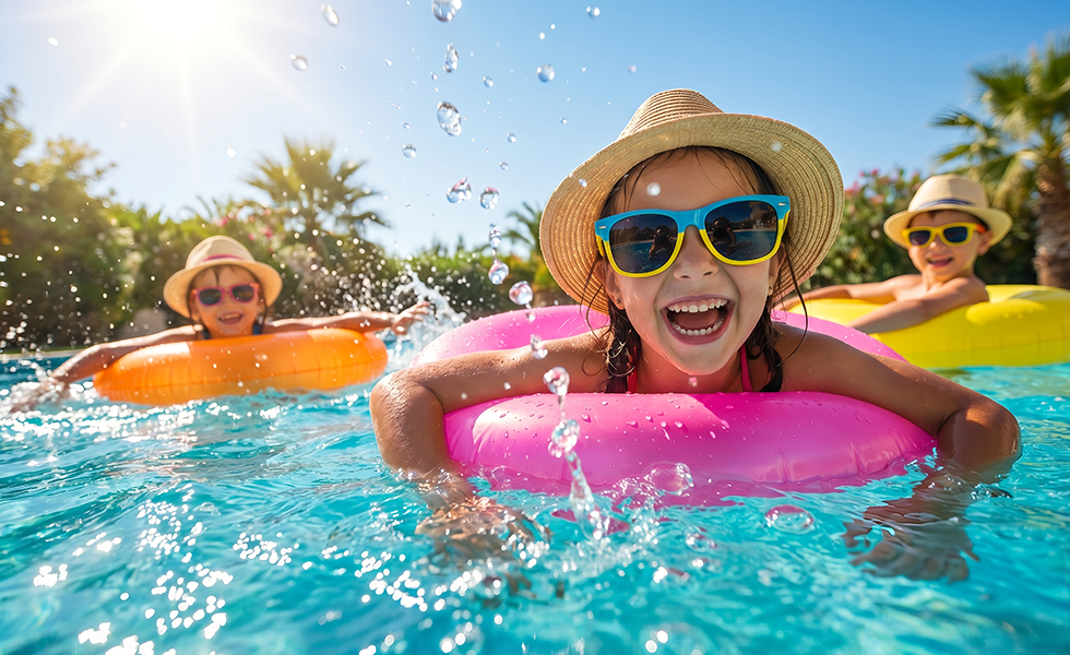 Pessoas de férias a aproveitar a piscina